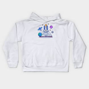 Space Shuttle With Book, Satellite And Planets Kids Hoodie